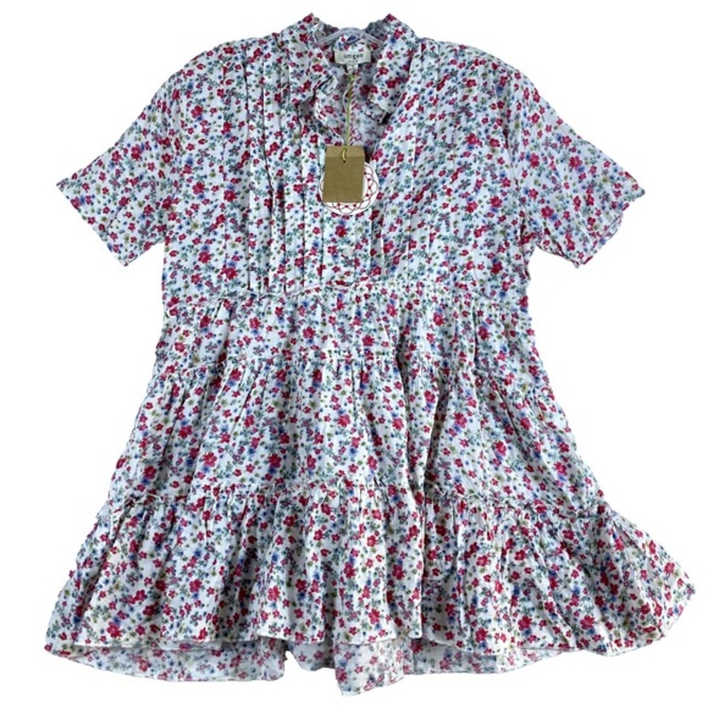 Umgee Mini Dress Women Sz S Floral Cottagecore Prairie Gauzy Tiered Spring NWT
